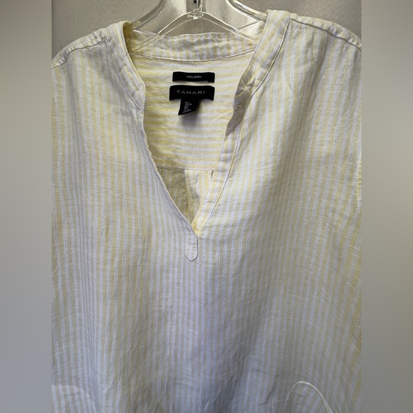 Tahari Women’s 100% Linen Tunic Dress Yellow  & White Size Large - Picture 5 of 9